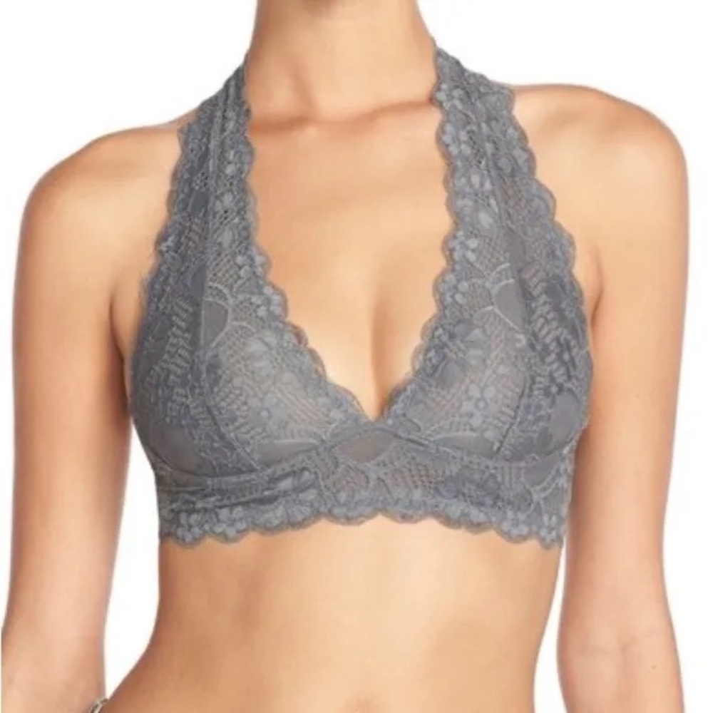 Free People Women's Galloon Lace Halter Bralette Graphite Sz. XS